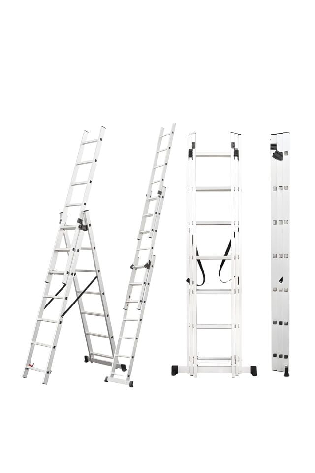Alüminyum 3 Parçalı Endüstriyel Merdiven 3x6 / 3x7 / 3x8 / 3x9 Basamak | EN131